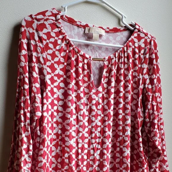 MICHAEL Michael Kors Red & White Geometric Print Jersey Size Small - Picture 2 of 16